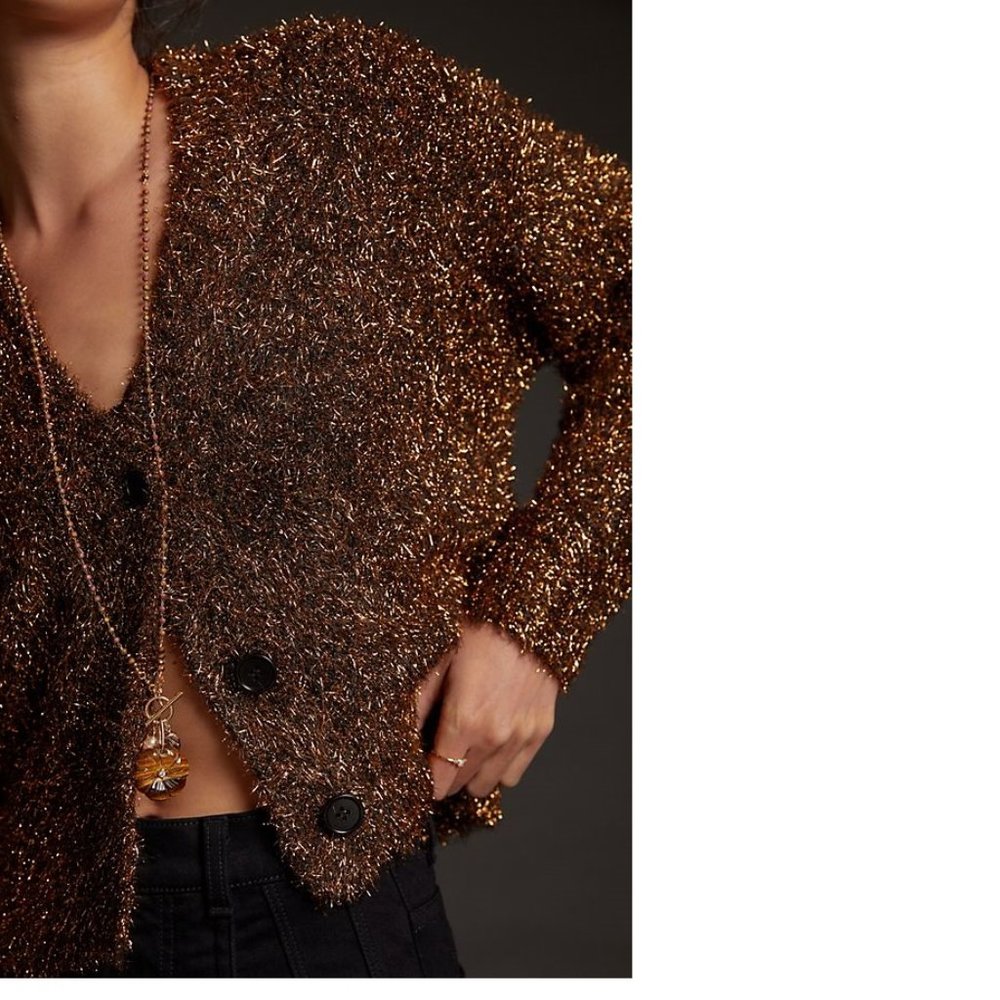 Anthropologie Tinsel Shimmer Cardigan new nwt bronze color - Picture 2 of 7